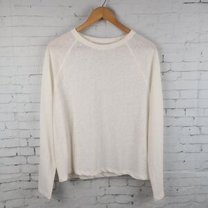A NEW DAY IVORY CREW NECK LONG SLEEVE LINEN BLEND LIGHTWEIGHT TOP SIZE MEDIUM